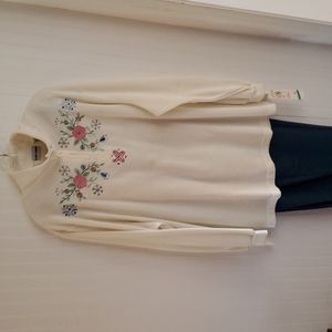 Alfred Dunner 2pc set Funnel neck LS top 2X, Blue brushed twill pants 24W NWT